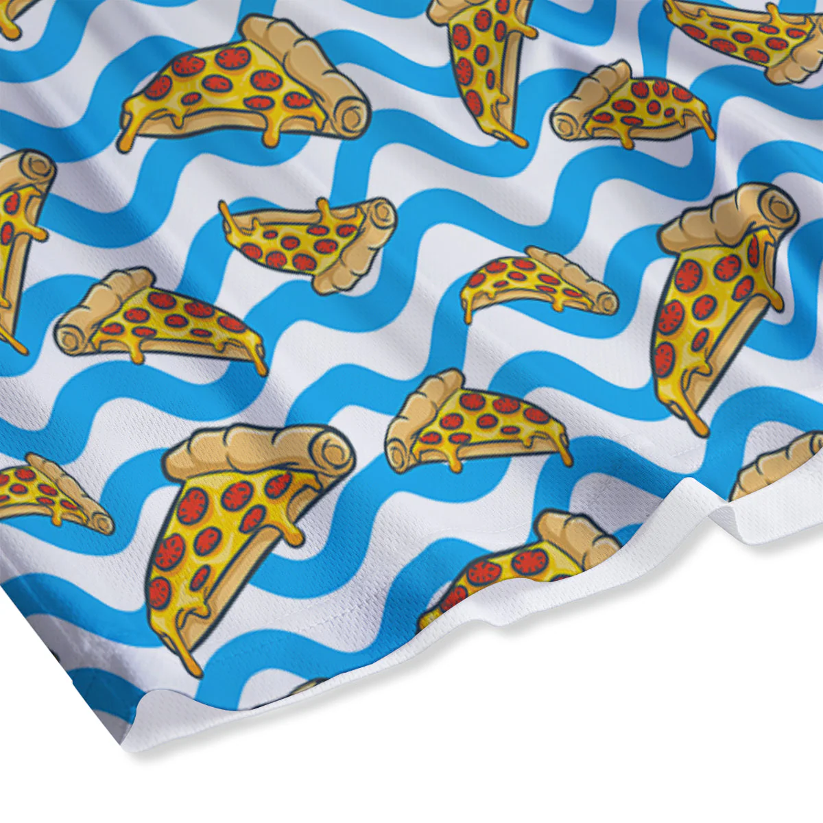 Blue Wave Pizza Print Pattern Mesh Shorts - Image 4