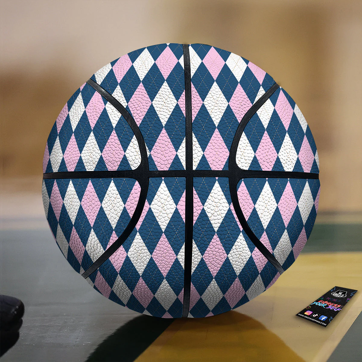 Blue White And Pink Argyle Print Pattern Basketball