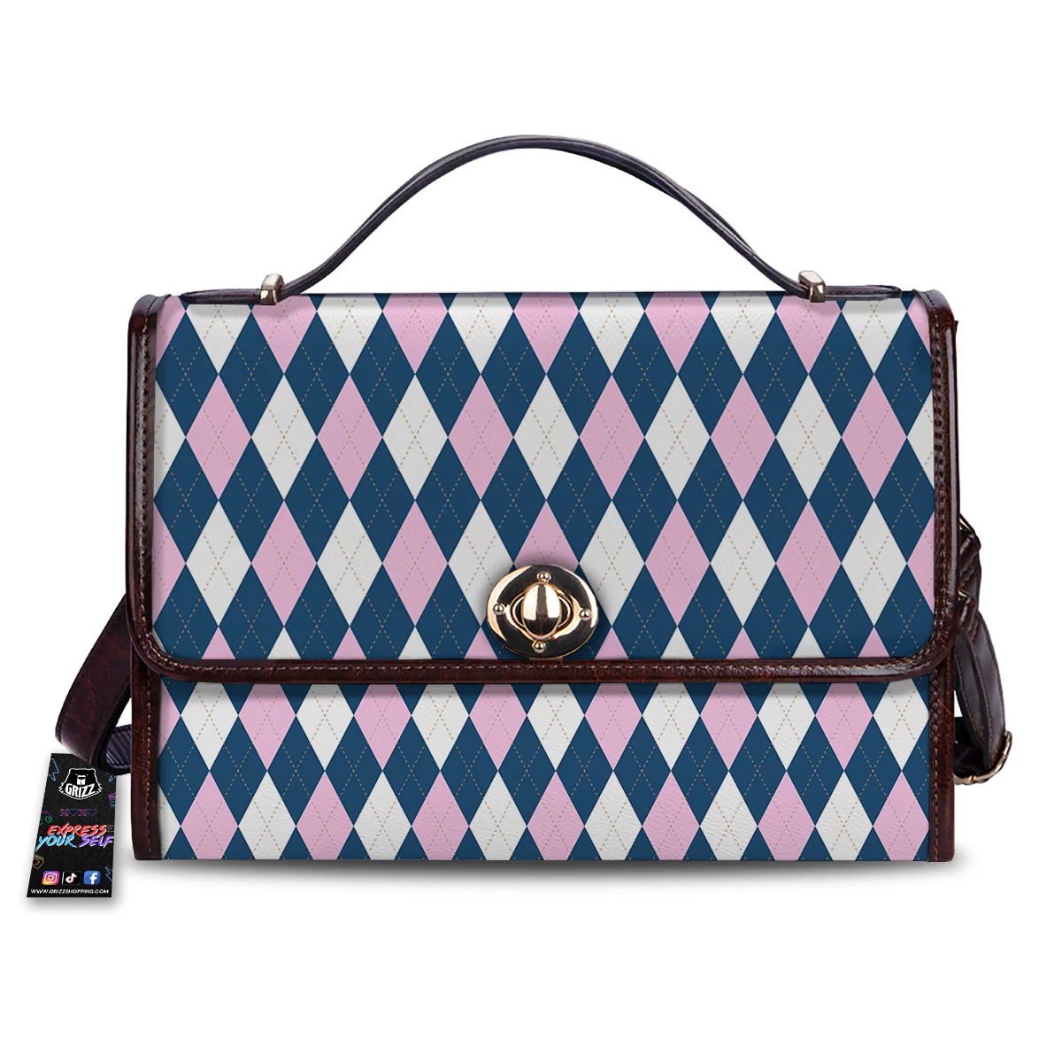 Blue White And Pink Argyle Print Pattern Women's Satchel Bag
