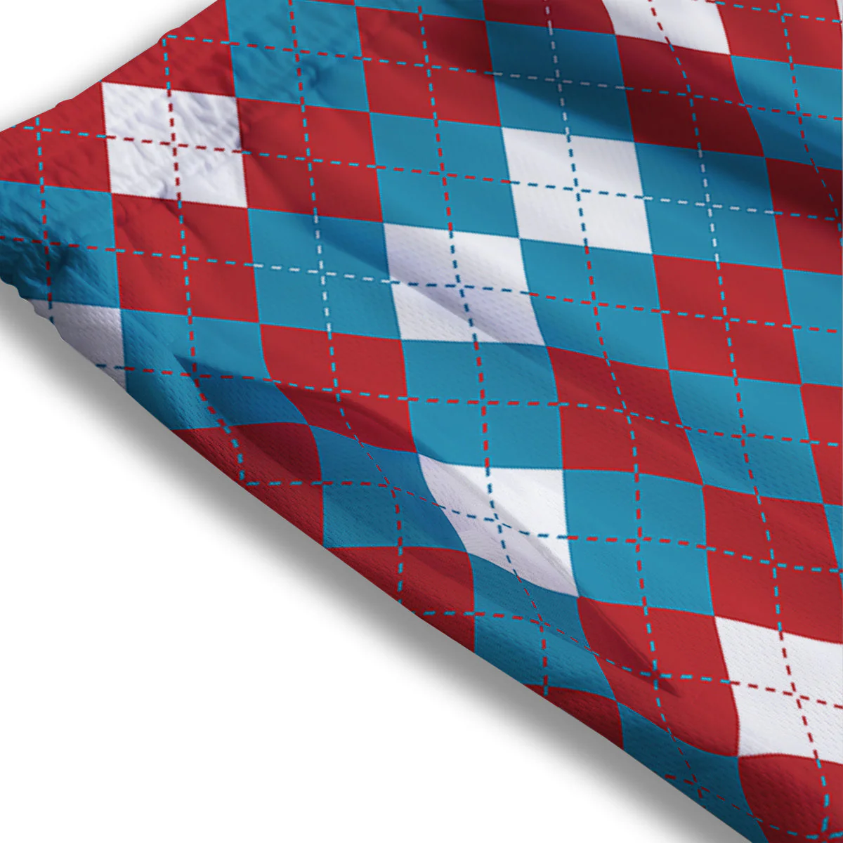 Blue White And Red Argyle Print Pattern Mesh Shorts - Image 3