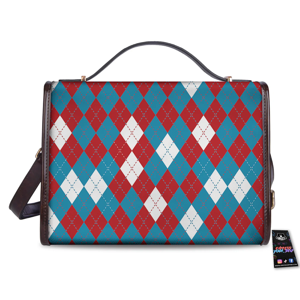 Blue White And Red Argyle Print Pattern Women's Satchel Bag - Image 2