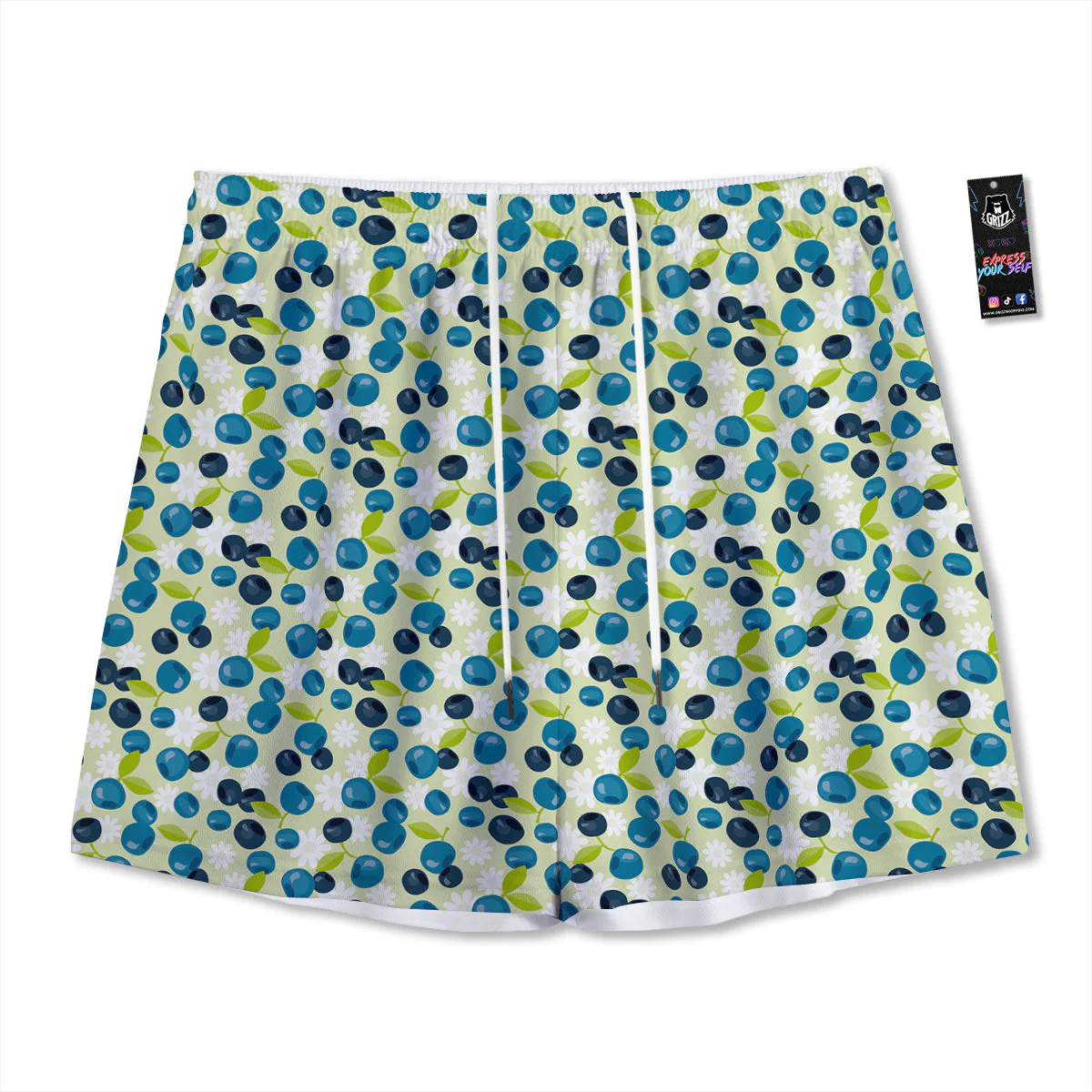 Blueberry And Daisy Print Pattern Mesh Shorts