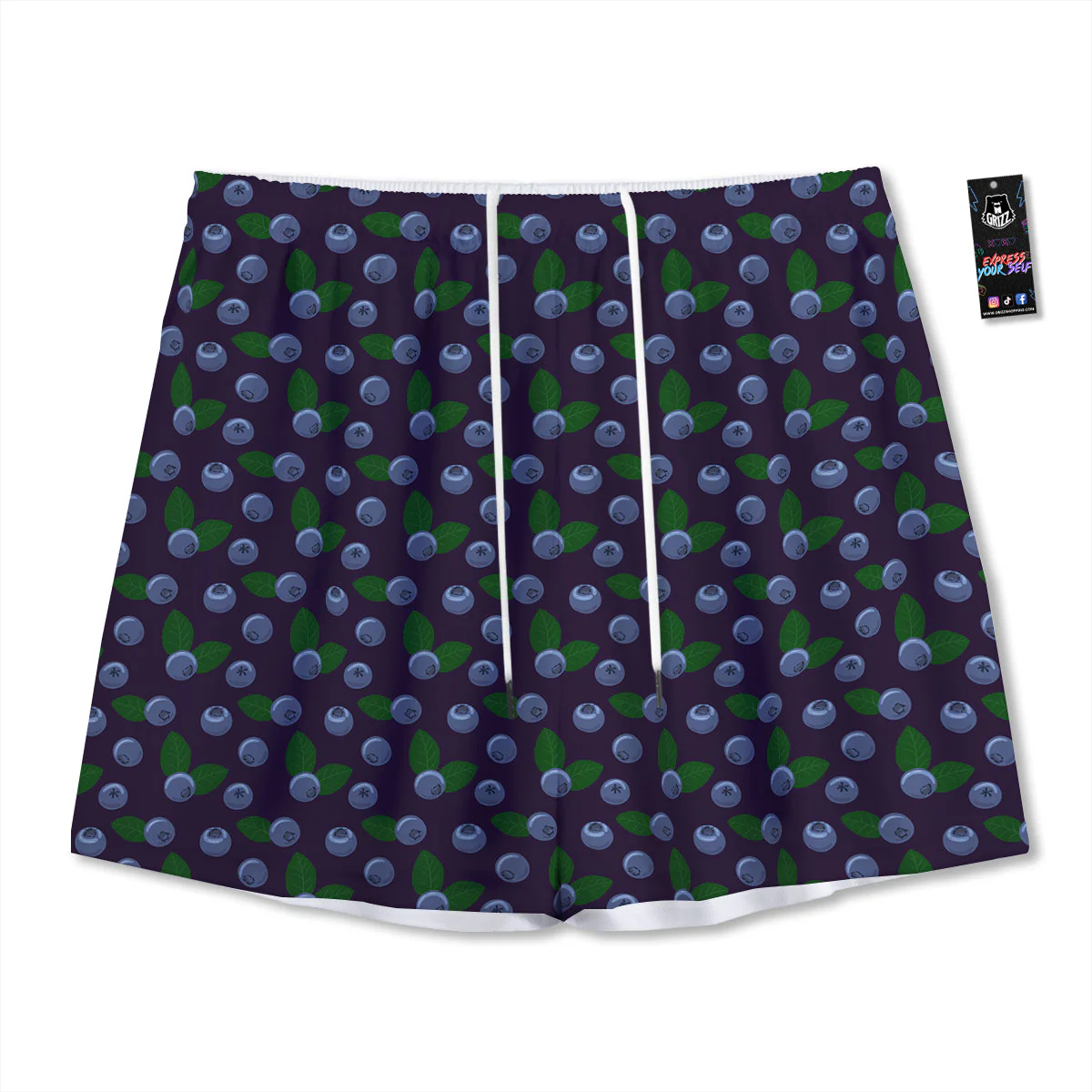Blueberry And Leaf Print Pattern Mesh Shorts