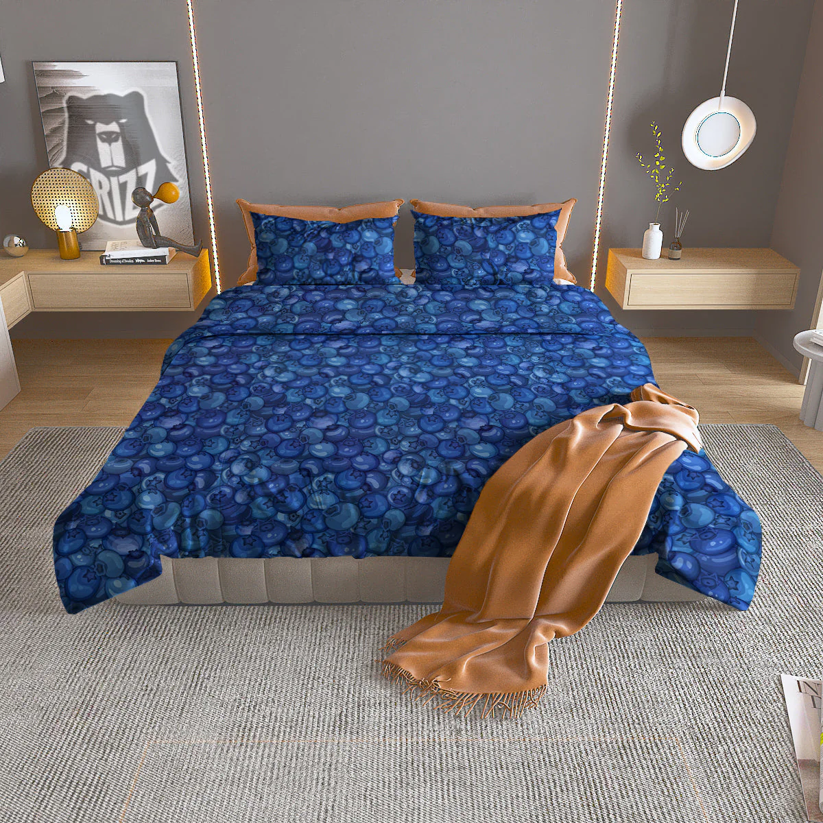 Blueberry Print Pattern Duvet Cover Bedding Set
