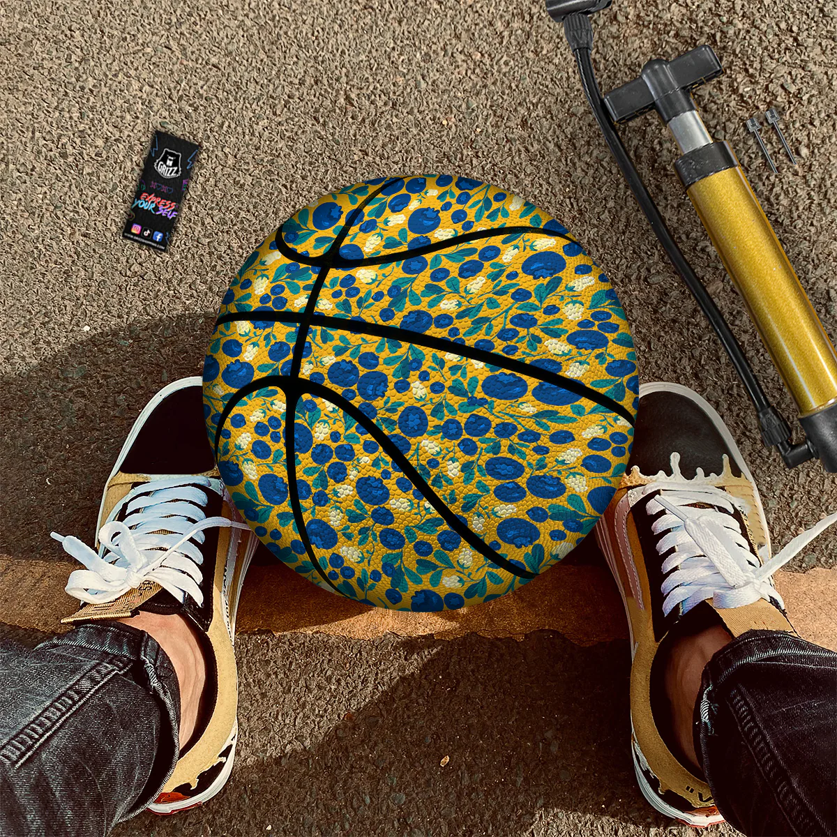 Blueberry Yellow Print Pattern Basketball - Image 2