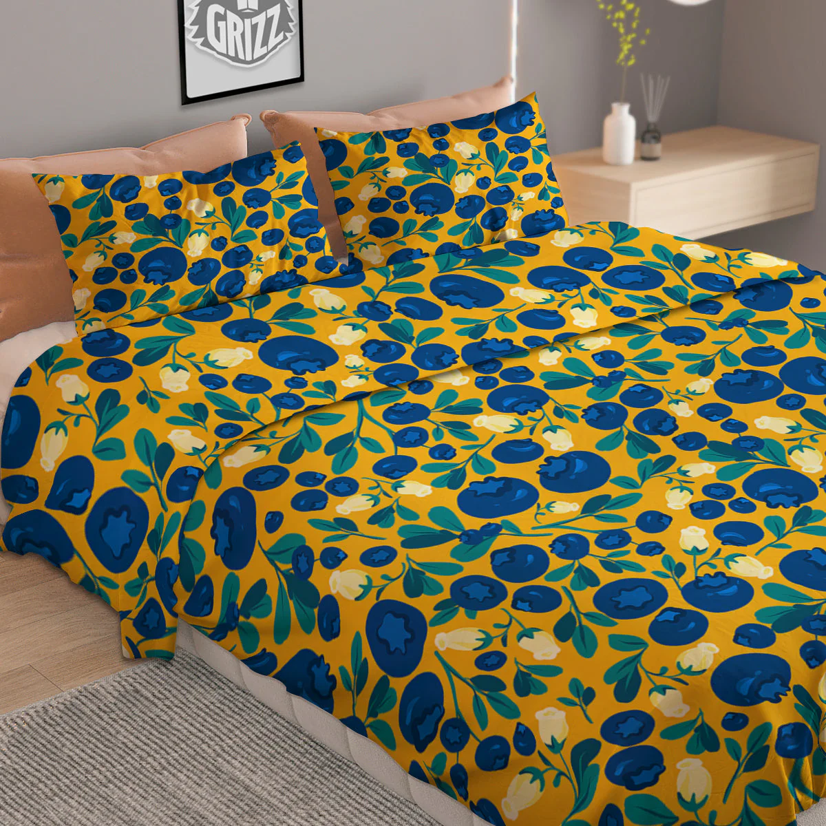 Blueberry Yellow Print Pattern Duvet Cover Bedding Set - Image 2