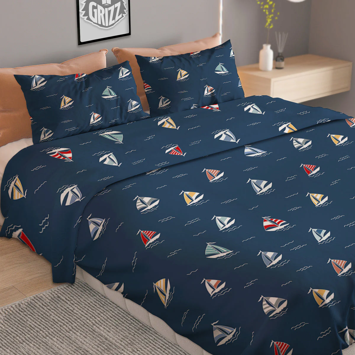 Boat Colorful Print Pattern Duvet Cover Bedding Set - Image 2