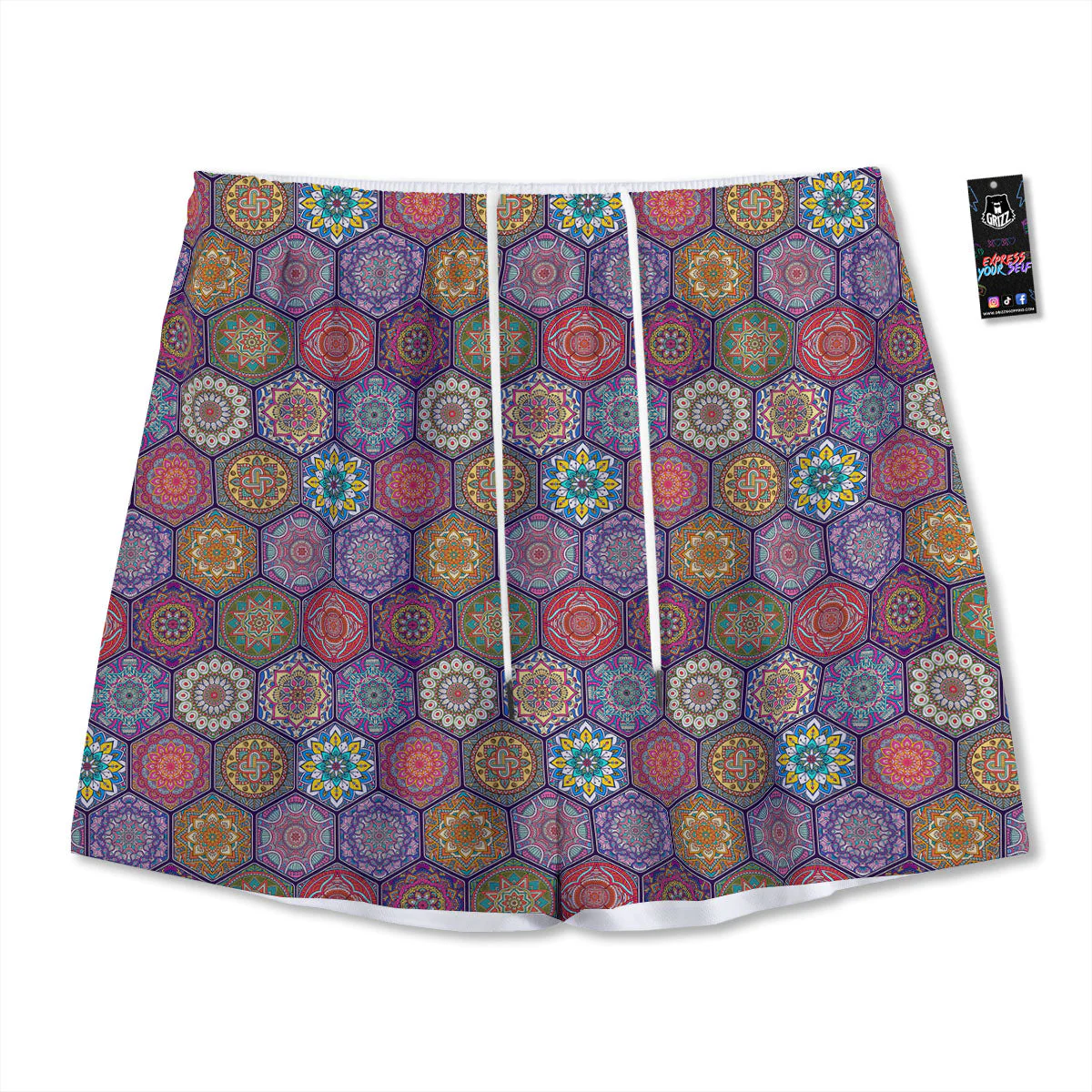 Bohemian Ethnic Mandala Print Pattern Mesh Shorts