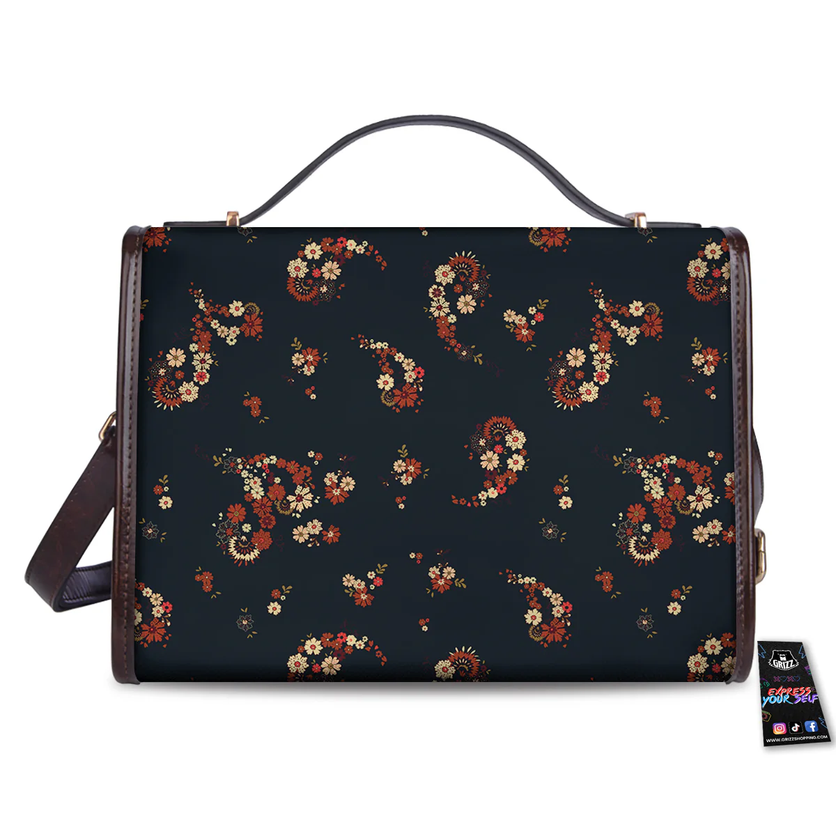 Bohemian Floral Blue Orange Vintage Print Pattern Women's Satchel Bag - Image 2