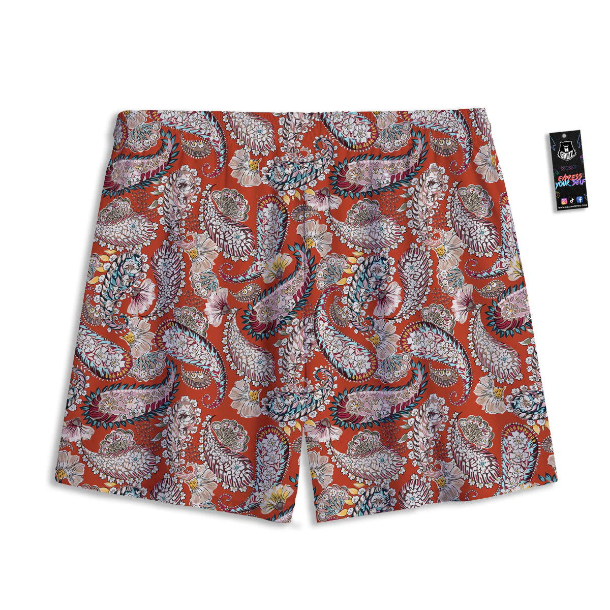 Bohemian Floral Orange Print Pattern Mesh Shorts - Image 2