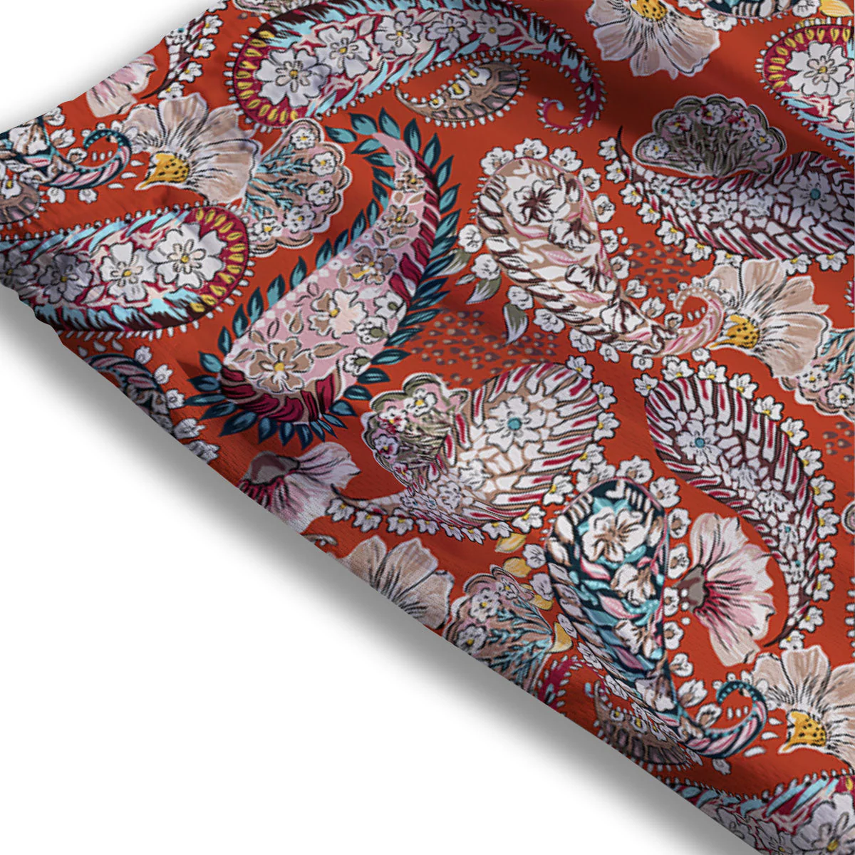 Bohemian Floral Orange Print Pattern Mesh Shorts - Image 3