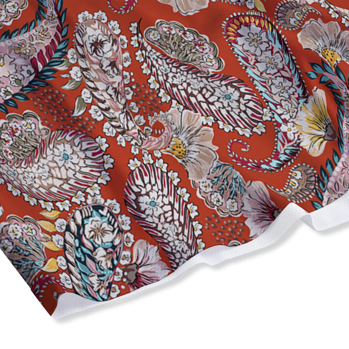 Bohemian Floral Orange Print Pattern Mesh Shorts - Image 4