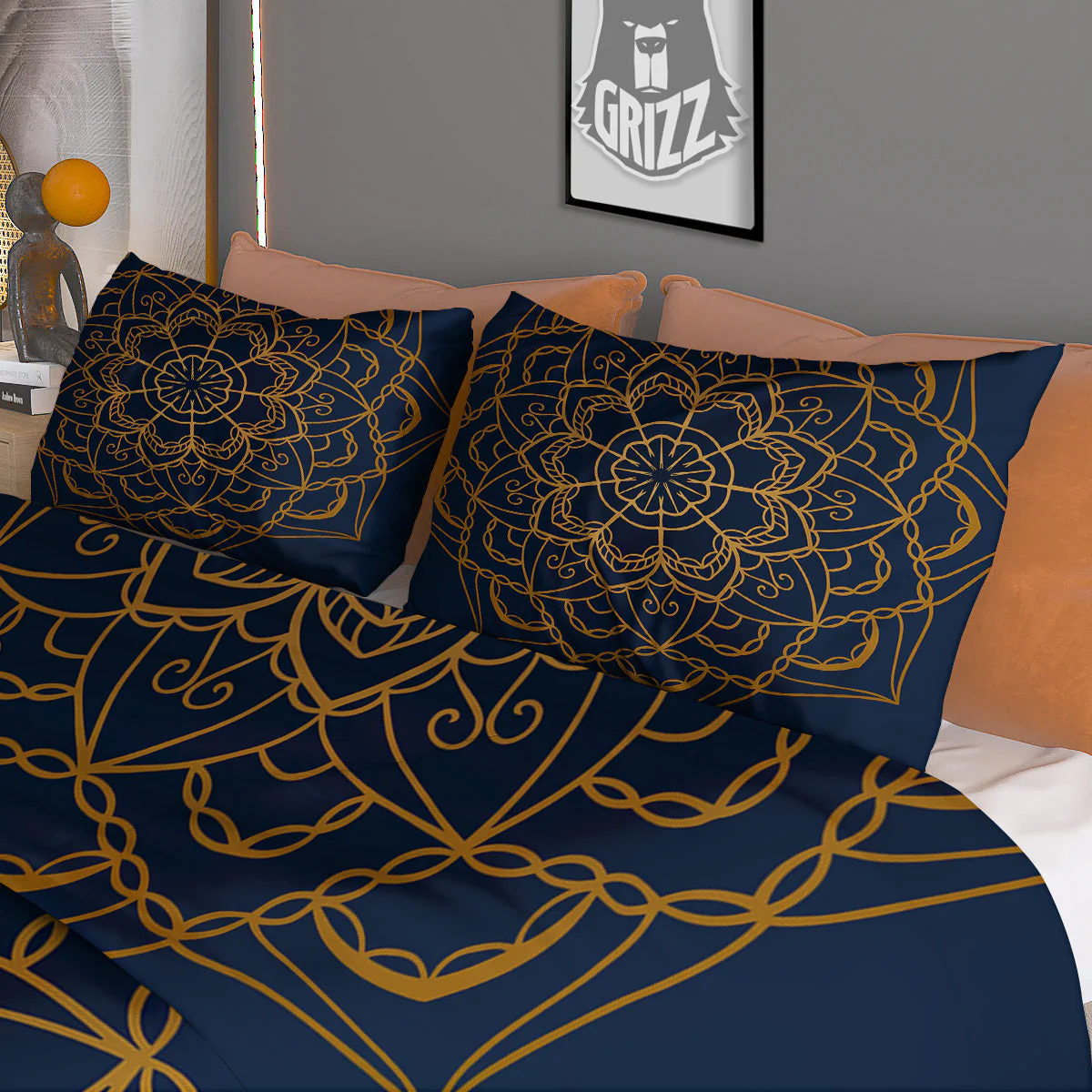 Bohemian Mandala Gold And Blue Print Duvet Cover Bedding Set - Image 3