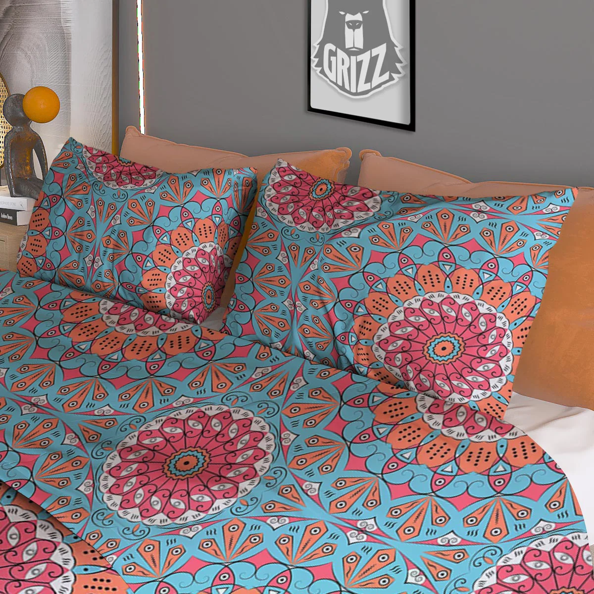 Bohemian Mandala Pink And Teal Print Pattern Duvet Cover Bedding Set - Image 3
