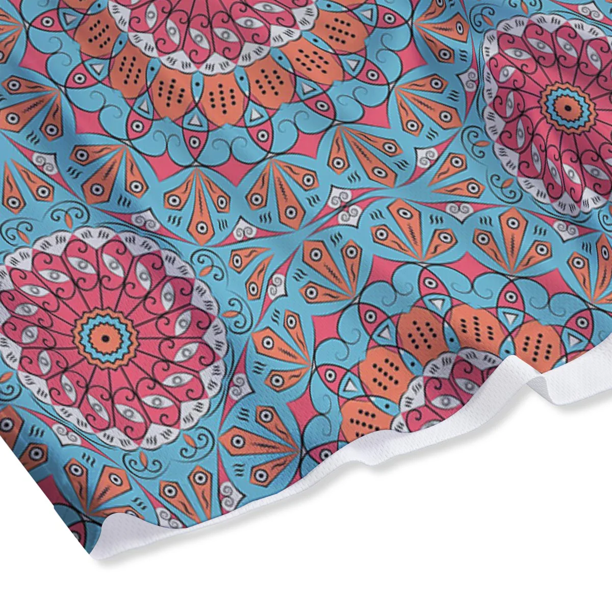 Bohemian Mandala Pink And Teal Print Pattern Mesh Shorts - Image 4