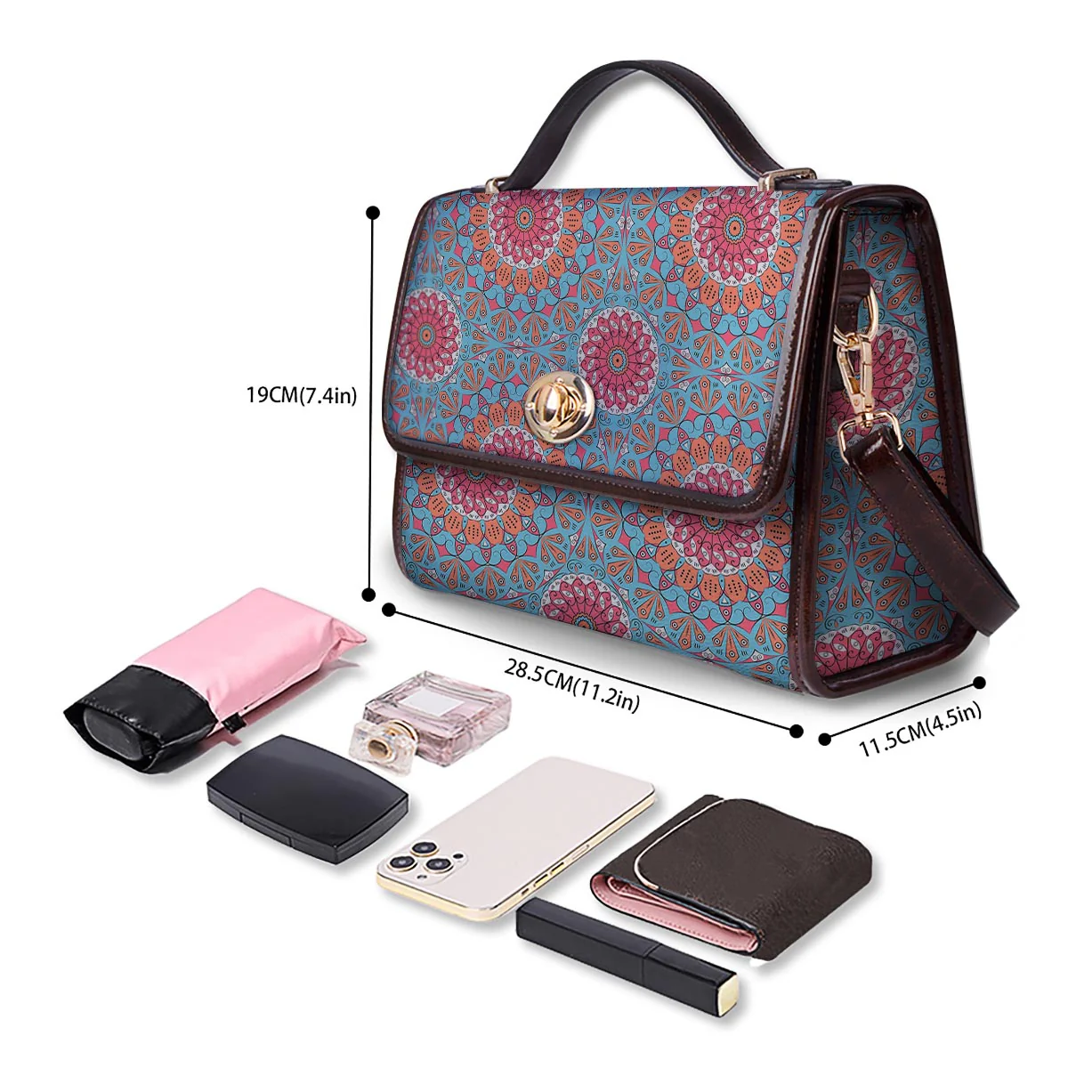 Bohemian Mandala Pink And Teal Print Pattern Women's Satchel Bag - Image 4