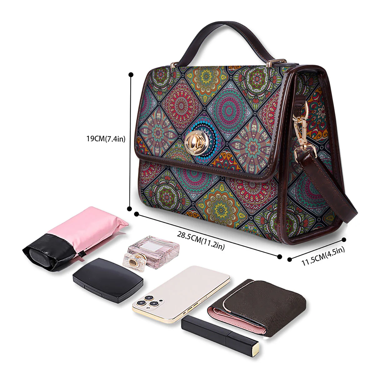 Bohemian Mandala Retro Print Pattern Women's Satchel Bag - Image 4