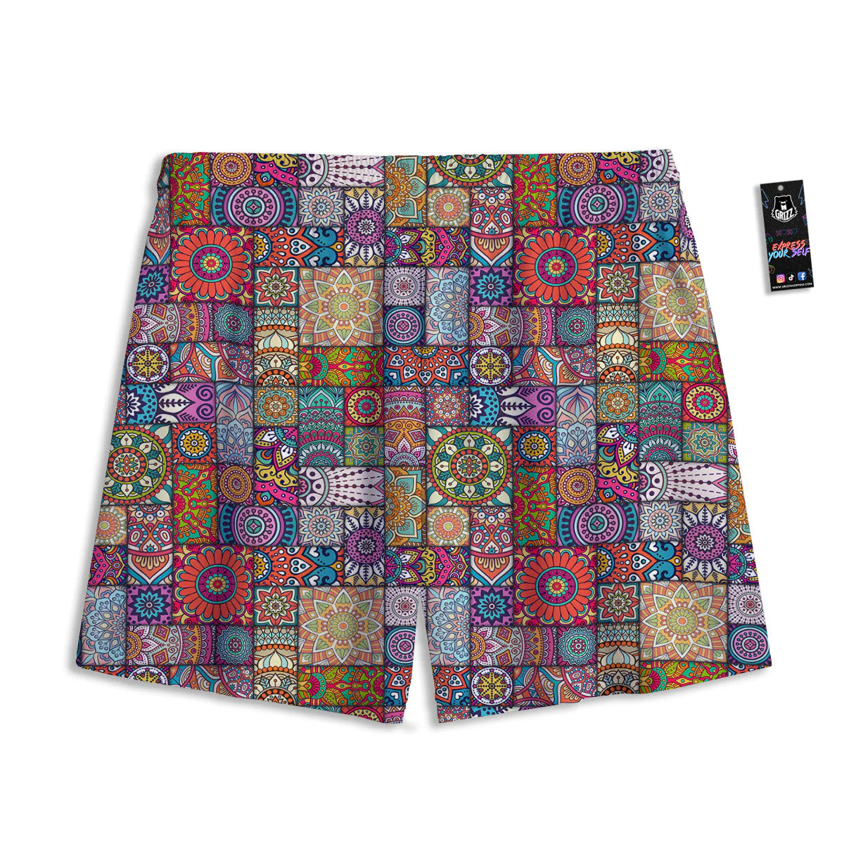 Bohemian Mandala Tile Print Pattern Mesh Shorts - Image 2