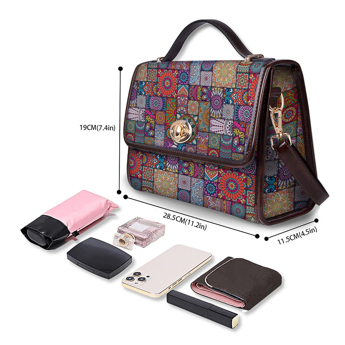 Bohemian Mandala Tile Print Pattern Women's Satchel Bag - Image 4