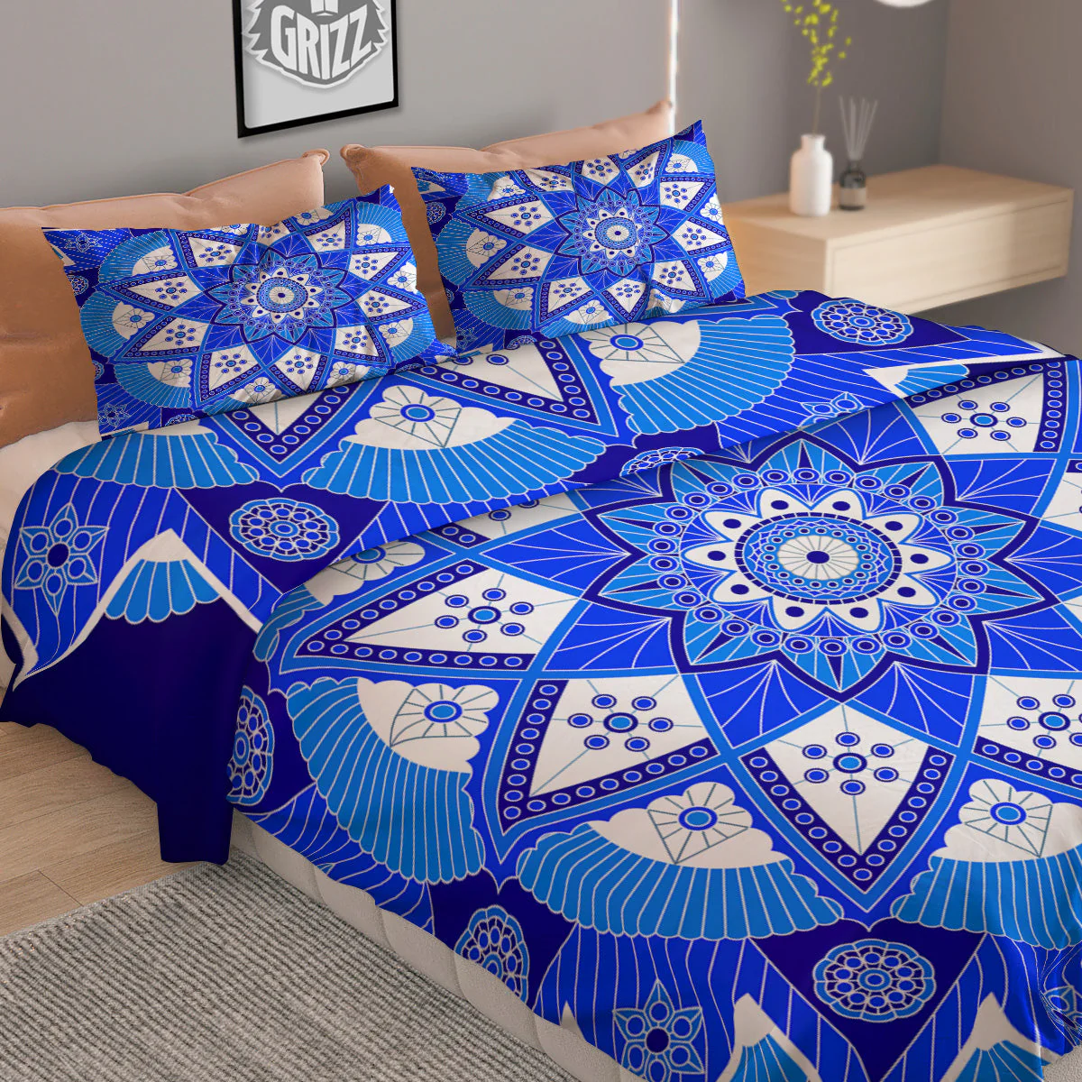 Bohemian Mandala White And Blue Print Duvet Cover Bedding Set - Image 2