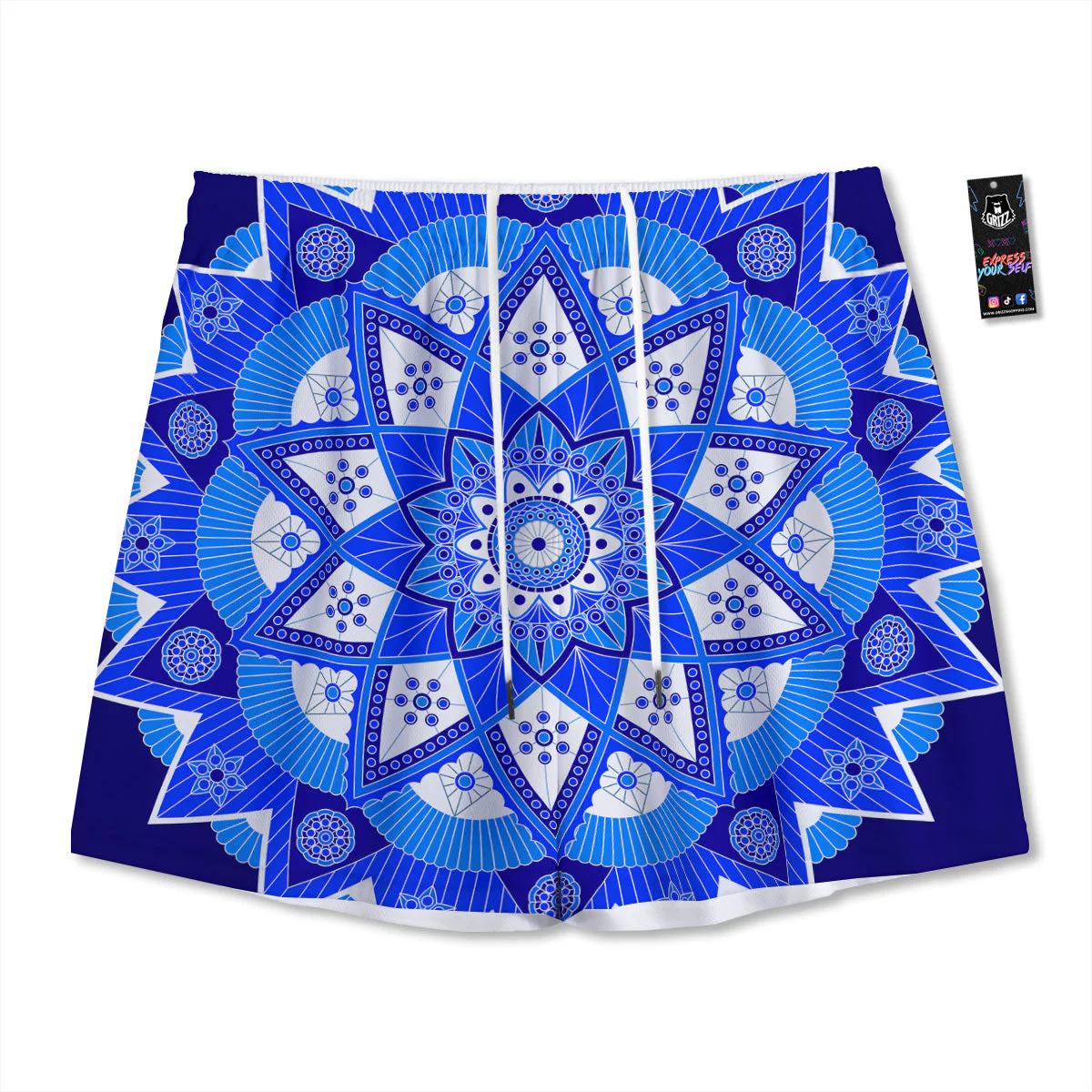 Bohemian Mandala White And Blue Print Mesh Shorts
