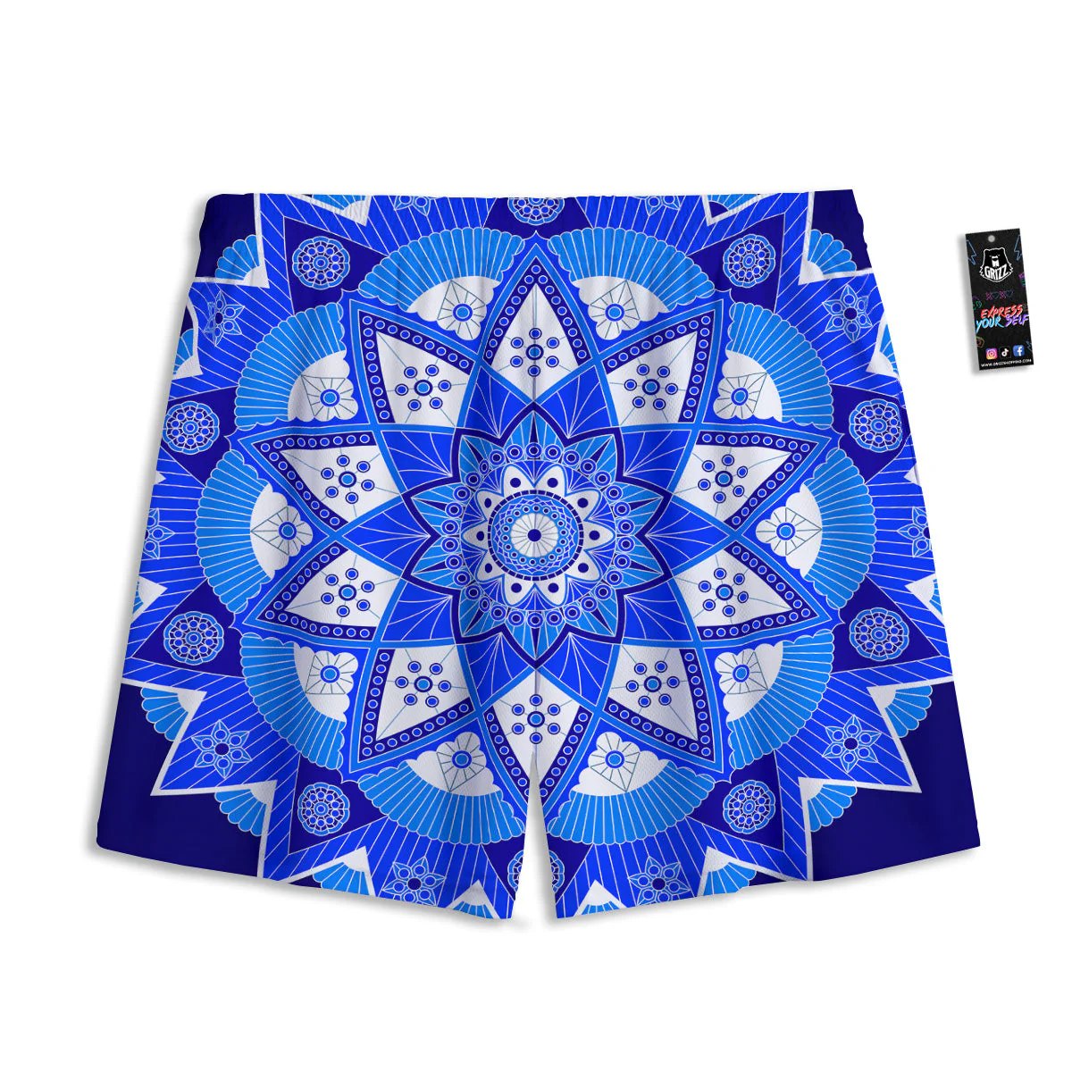 Bohemian Mandala White And Blue Print Mesh Shorts - Image 2