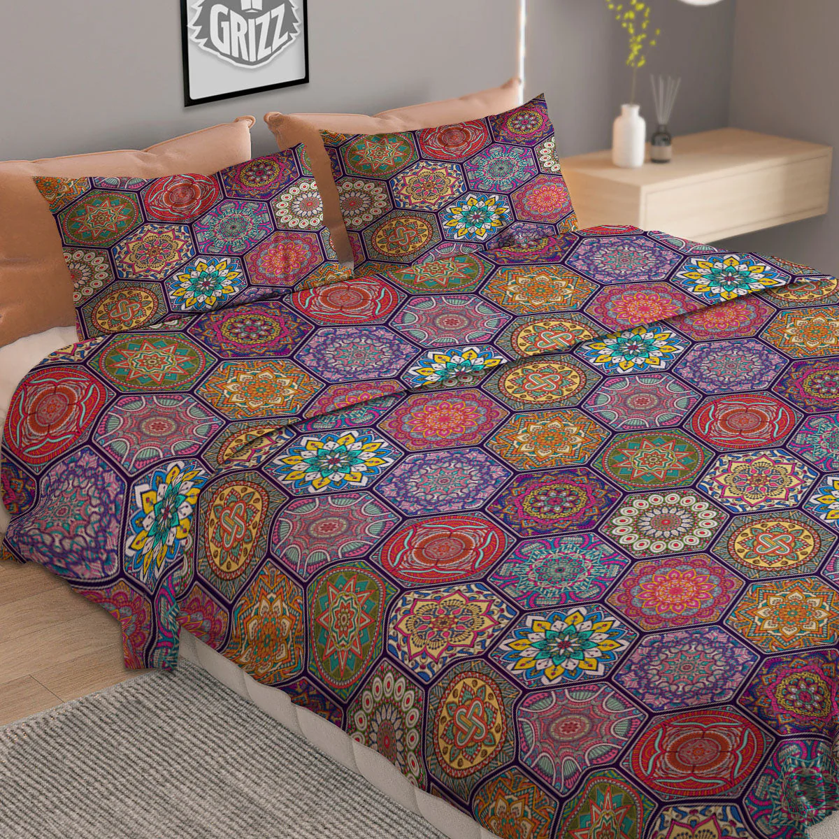 Bohemian Oriental Mandala Print Pattern Duvet Cover Bedding Set - Image 2