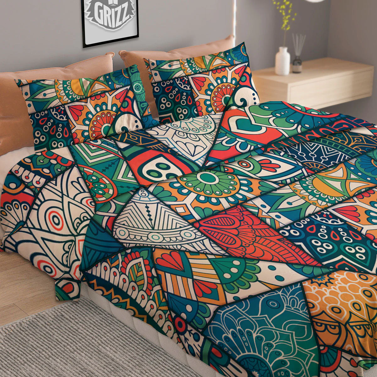 Bohemian Patchwork Mandala Print Pattern Duvet Cover Bedding Set - Image 2