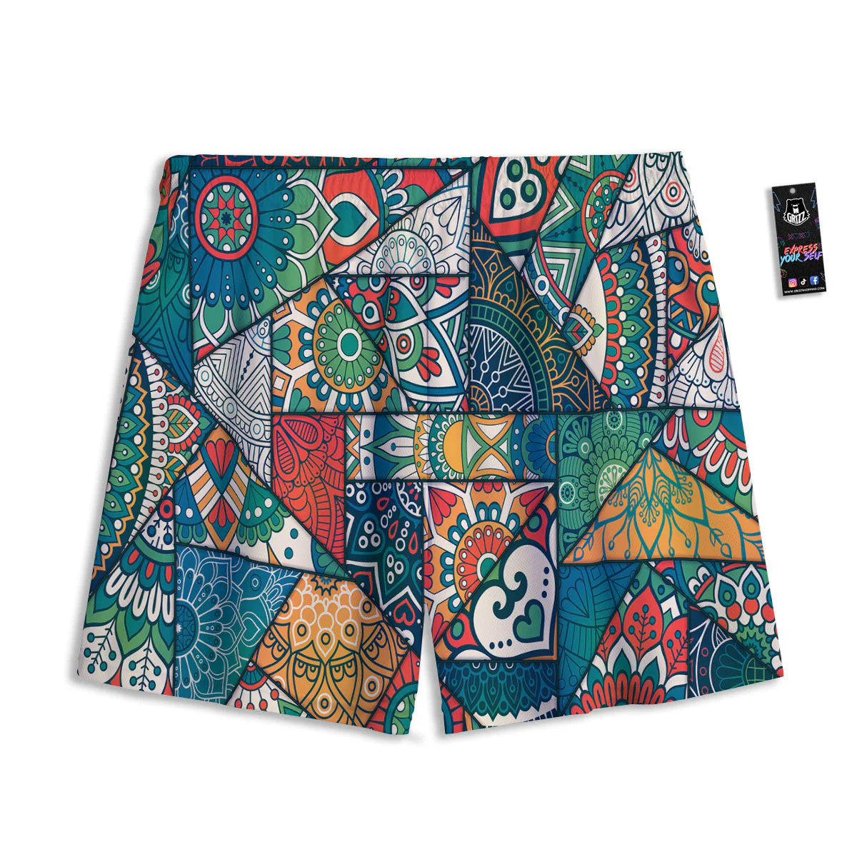 Bohemian Patchwork Mandala Print Pattern Mesh Shorts - Image 2