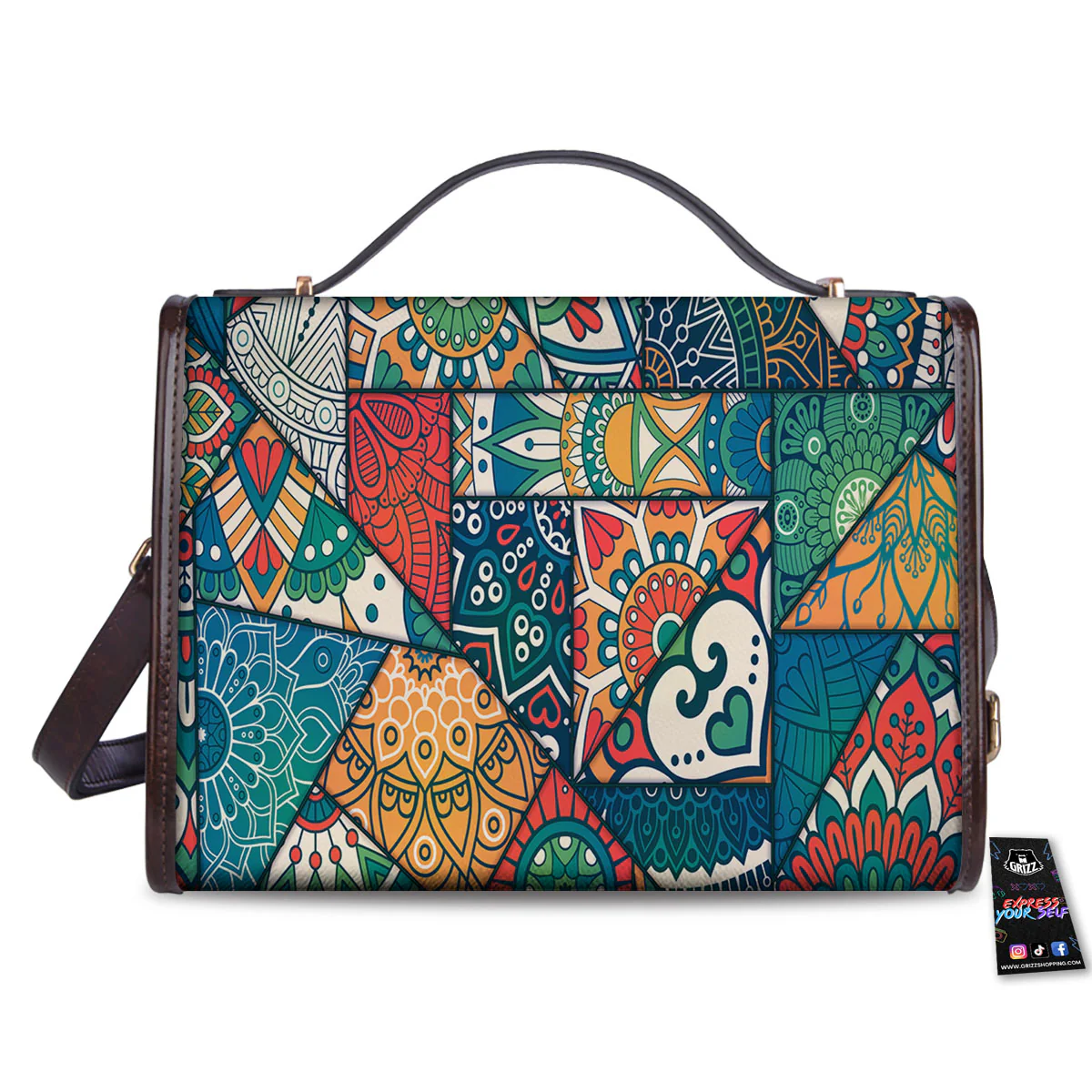 Bohemian Patchwork Mandala Print Pattern Women's Satchel Bag - Image 2