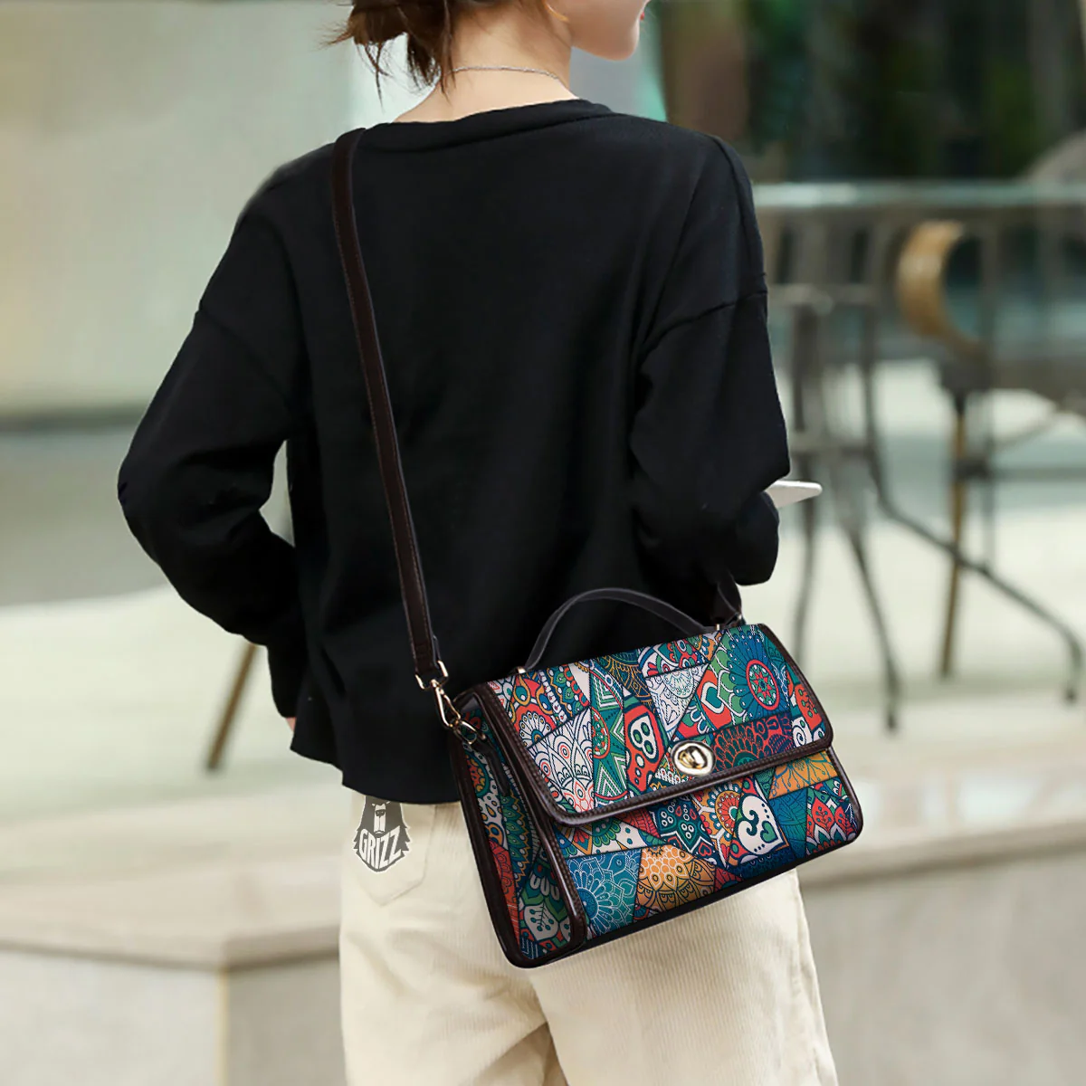 Bohemian Patchwork Mandala Print Pattern Women's Satchel Bag - Image 3