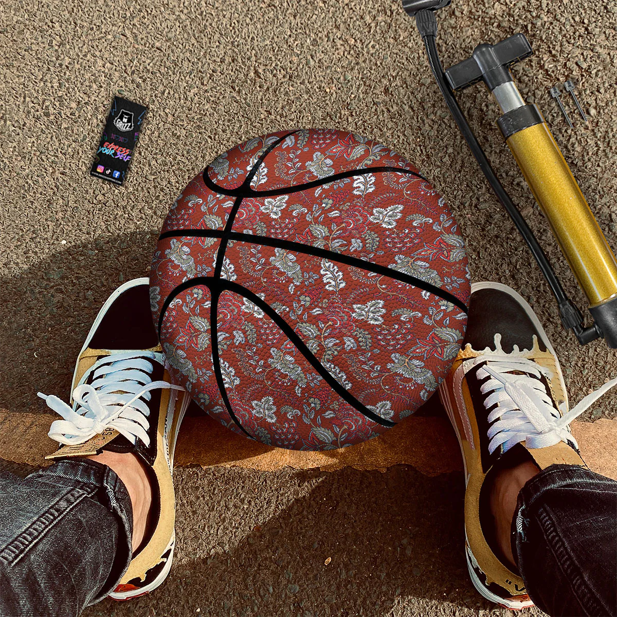 Bohemian Red Floral Print Pattern Basketball - Image 2