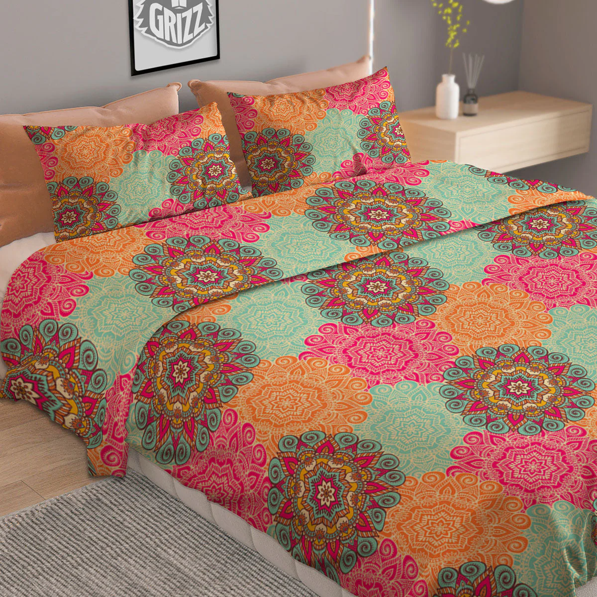 Bohemian Sangria Mandala Print Pattern Duvet Cover Bedding Set - Image 2