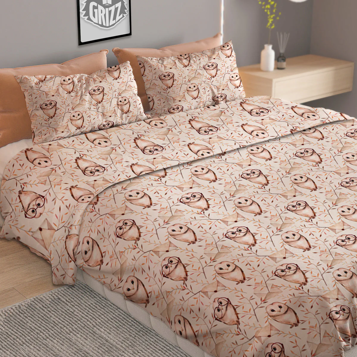 Boho Cute Owl Print Pattern Duvet Cover Bedding Set - Image 2