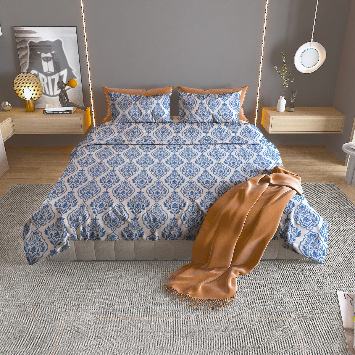 Boho Damask Print Pattern Duvet Cover Bedding Set