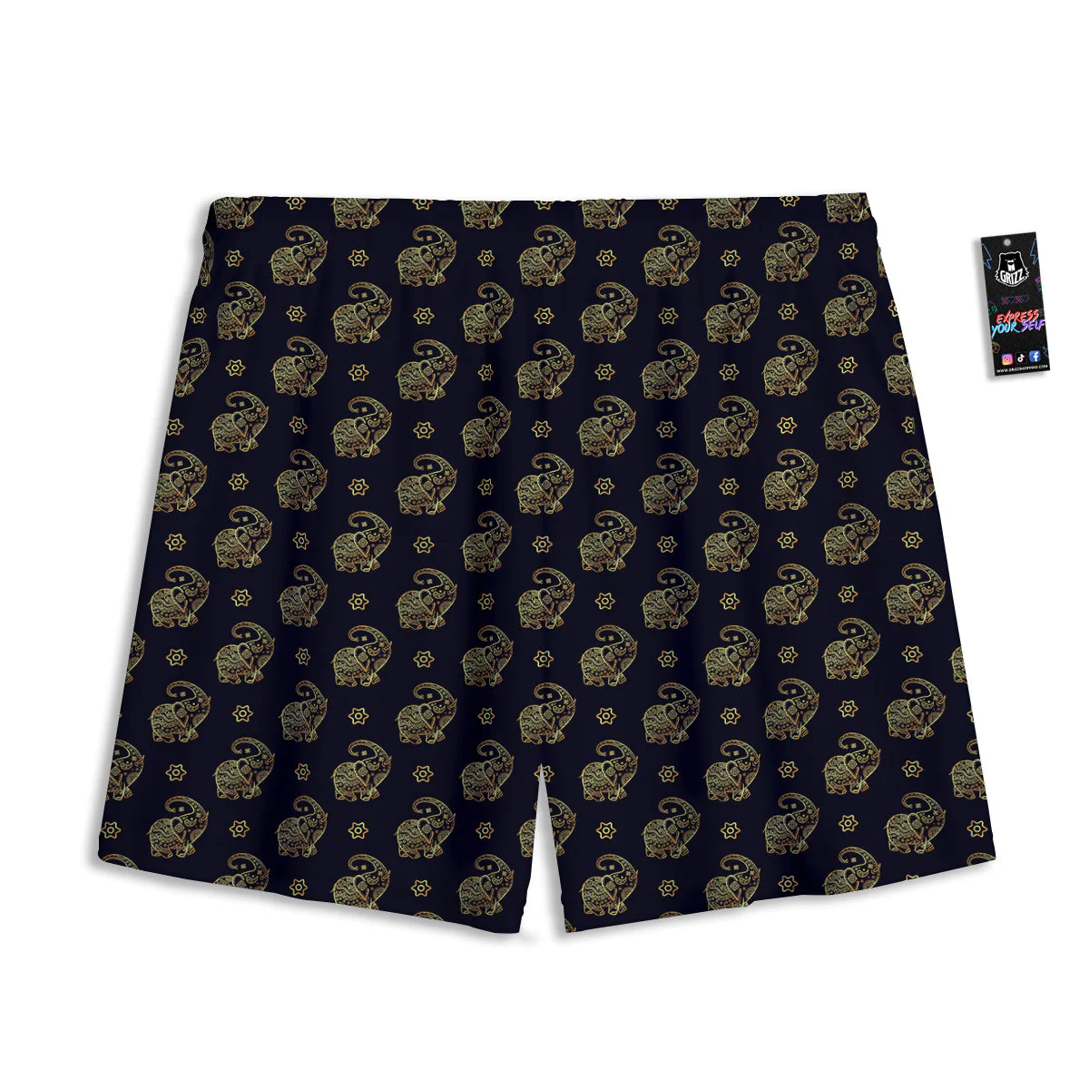 Boho Elephant Gold Cute Print Pattern Mesh Shorts - Image 2