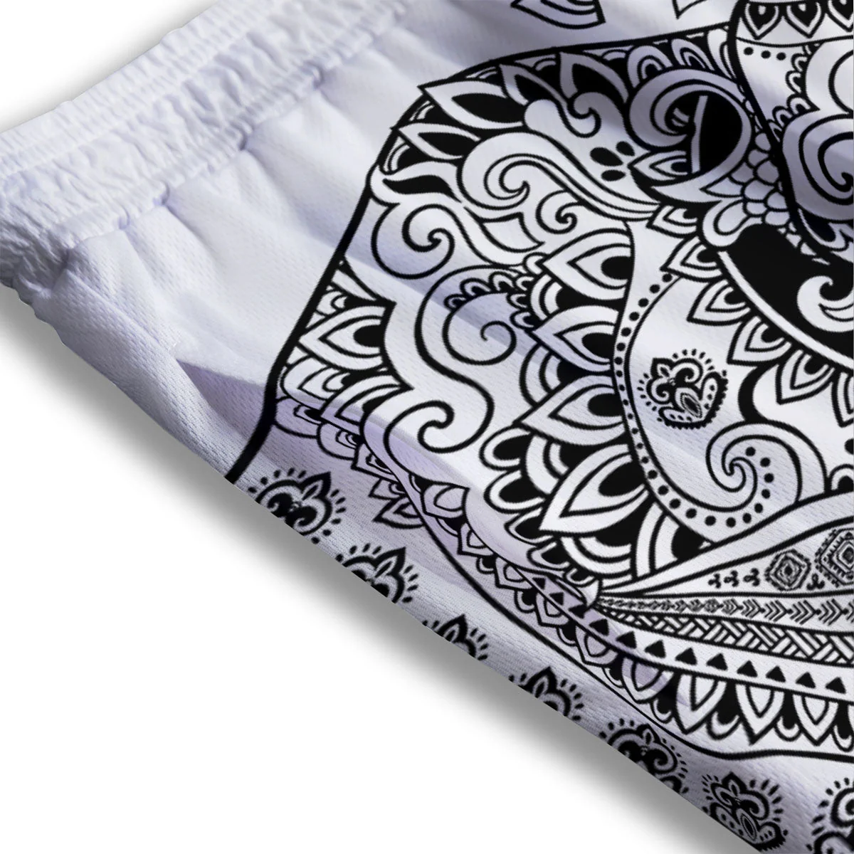 Boho Elephant White And Black Print Mesh Shorts - Image 3