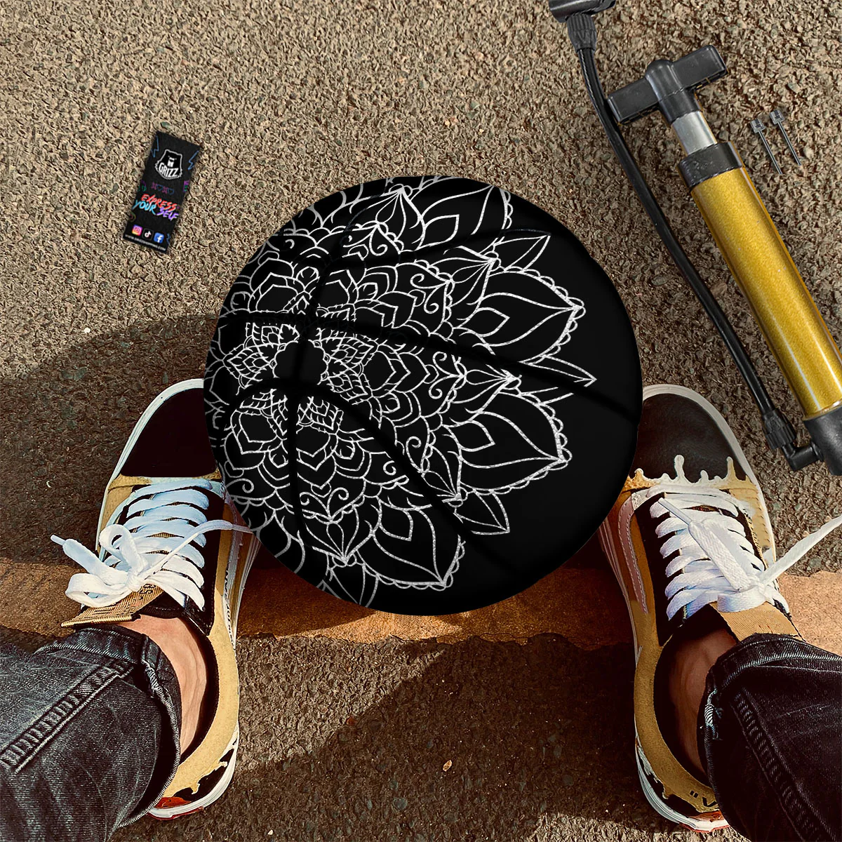 Boho Mandala White And Black Print Basketball - Image 2