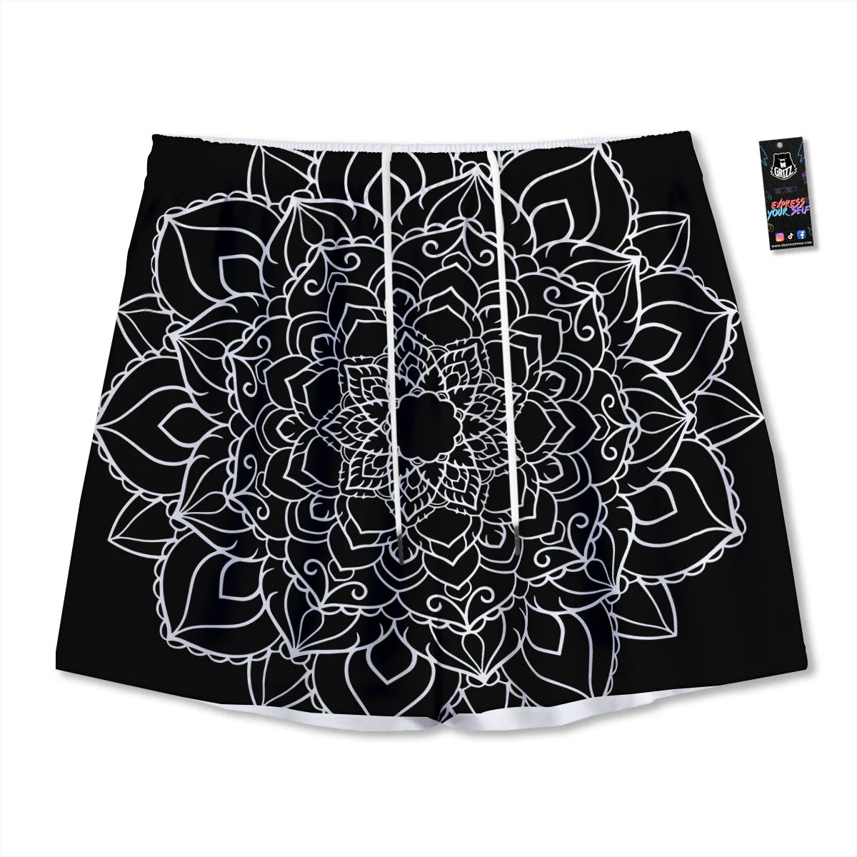 Boho Mandala White And Black Print Mesh Shorts