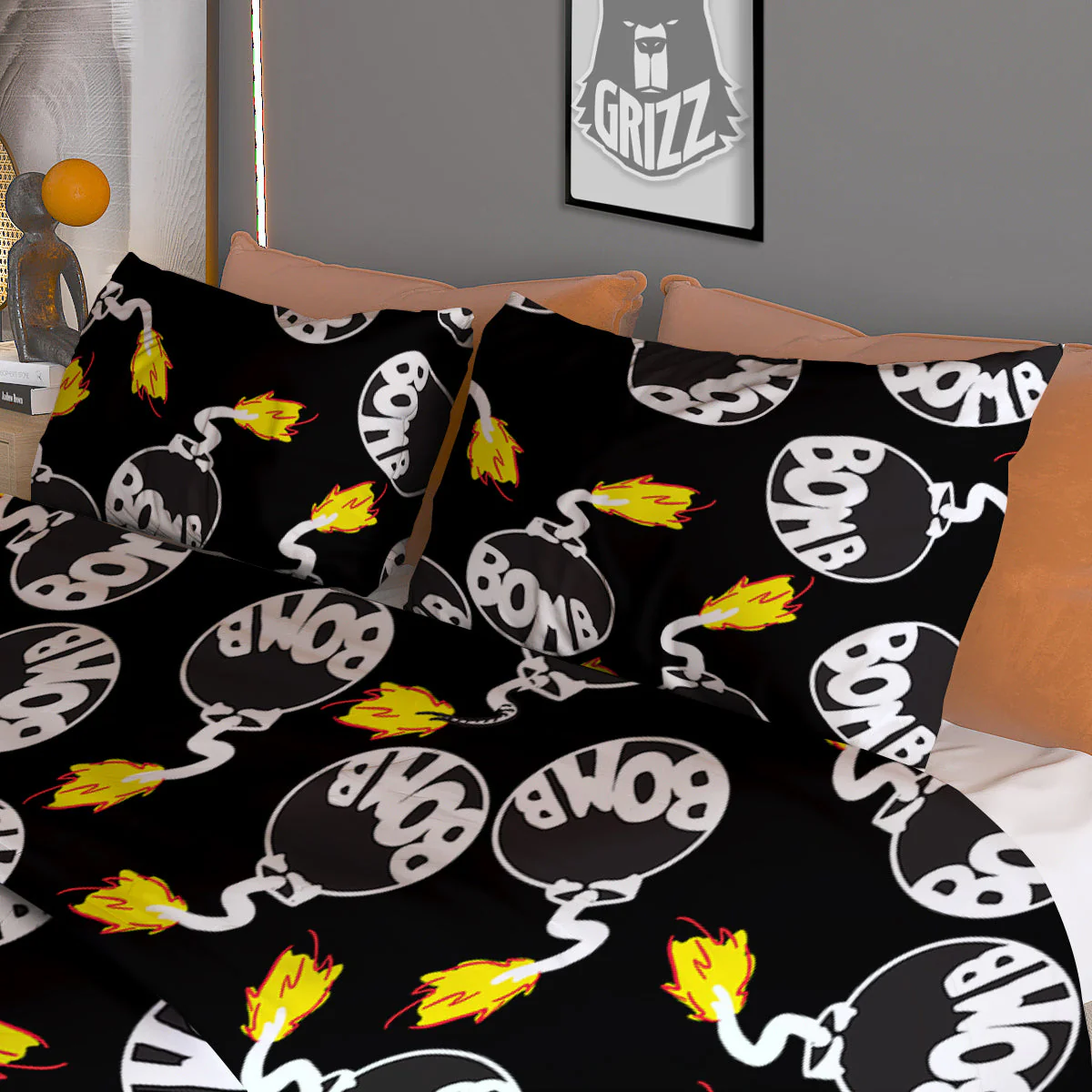 Bomb And Fire Print Pattern Duvet Cover Bedding Set - Image 3