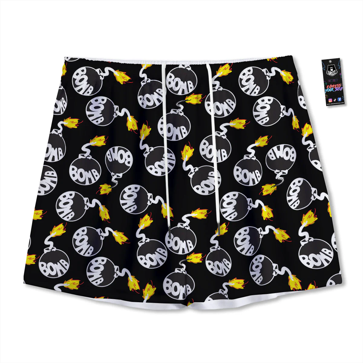 Bomb And Fire Print Pattern Mesh Shorts