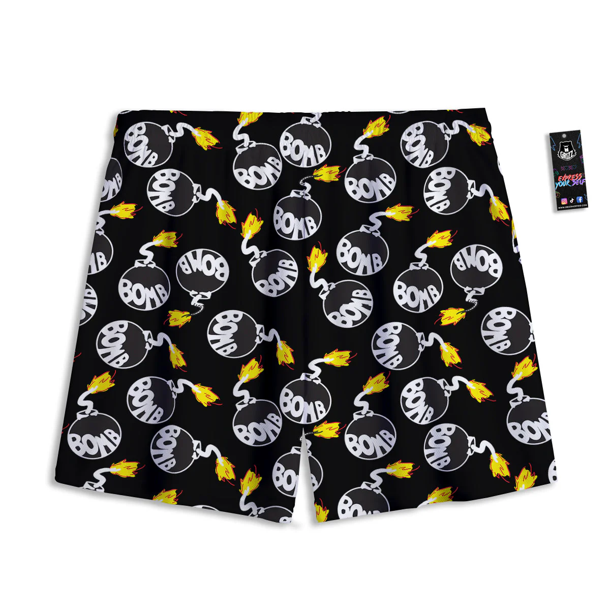 Bomb And Fire Print Pattern Mesh Shorts - Image 2