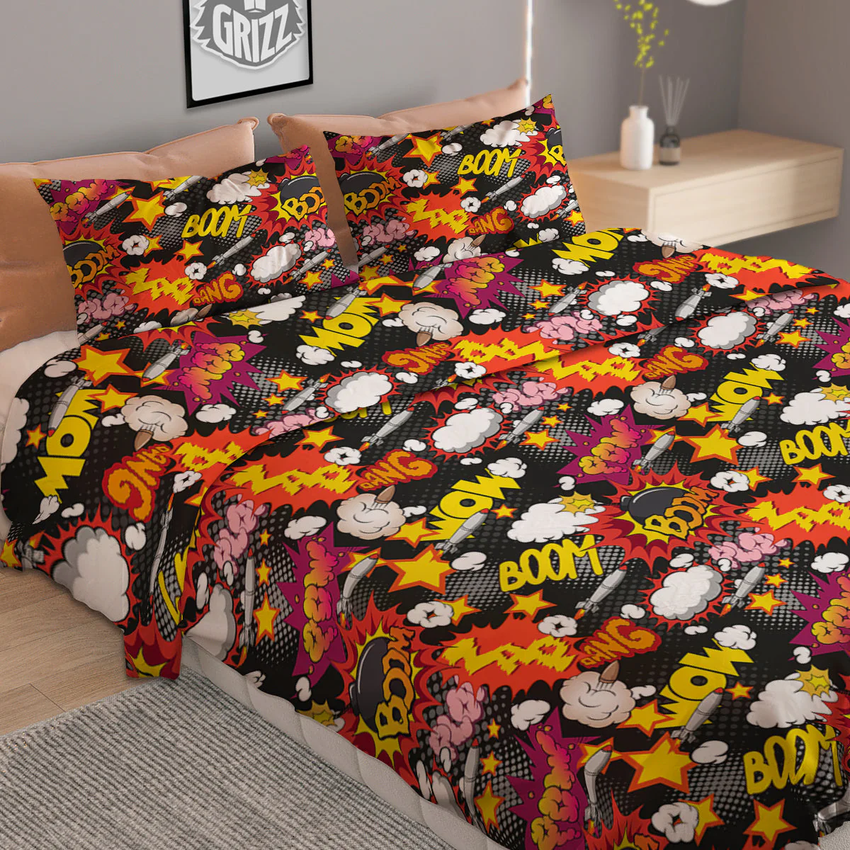 Bomb Boom Comic Graffiti Print Pattern Duvet Cover Bedding Set - Image 2
