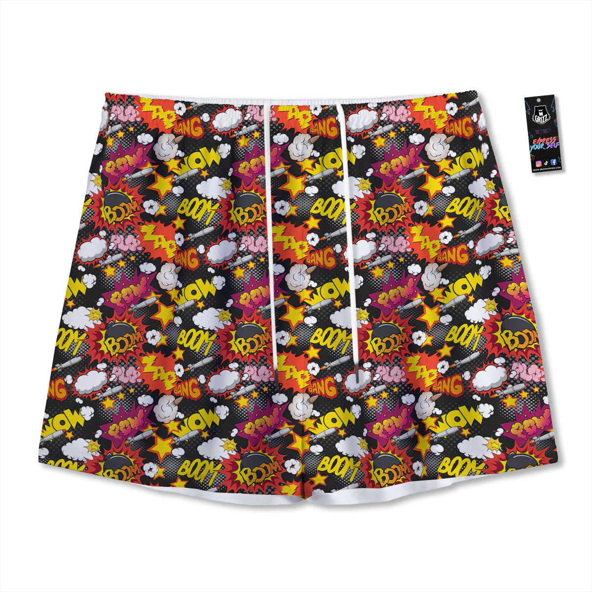 Bomb Boom Comic Graffiti Print Pattern Mesh Shorts