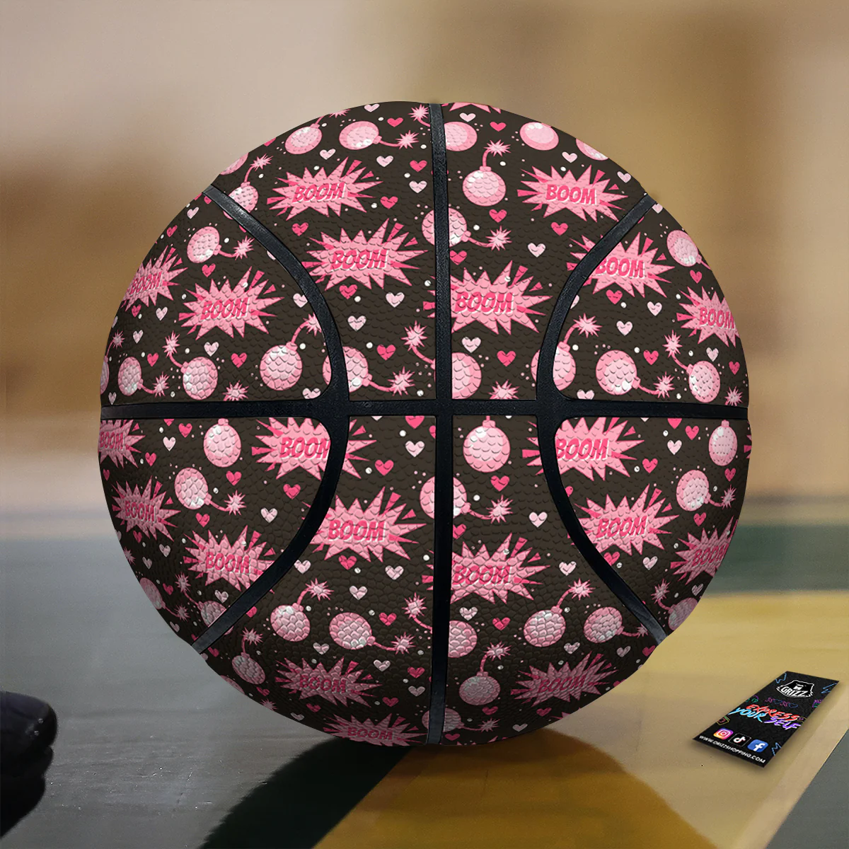 Bomb Boom Pink And Heart Print Pattern Basketball
