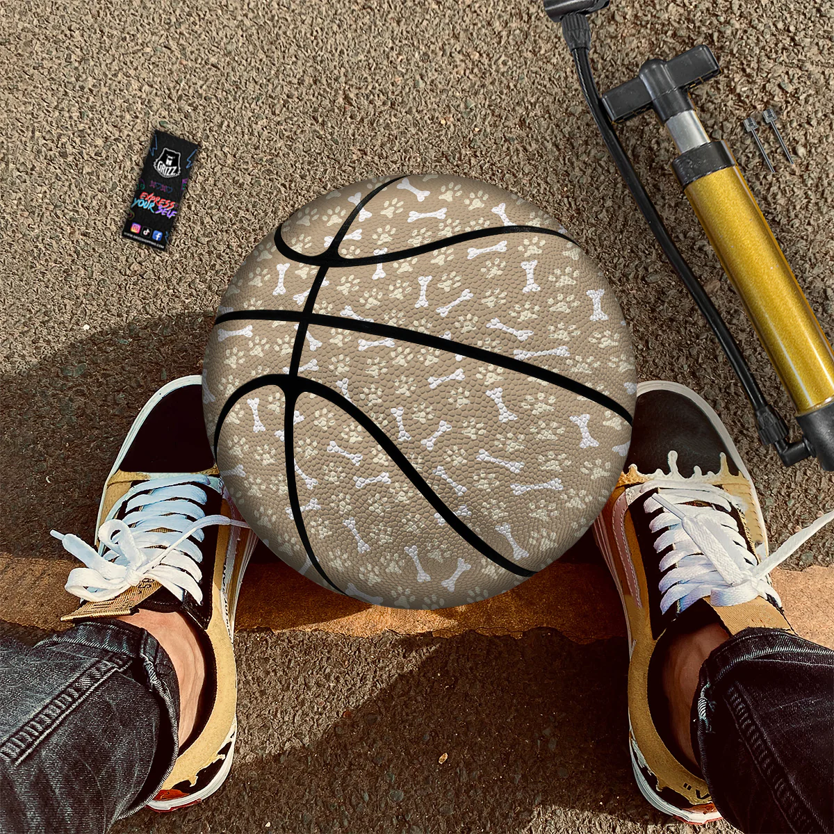 Bone And Beige Paw Print Pattern Basketball - Image 2