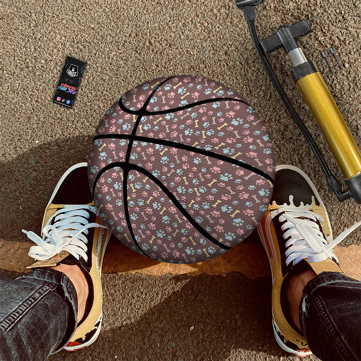 Bone And Colorful Paw Print Pattern Basketball - Image 2