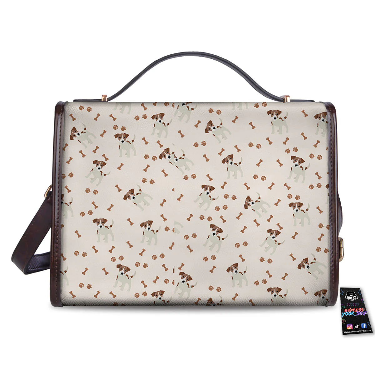 Bone And Jack Russell Terrier Print Pattern Women's Satchel Bag - Image 2