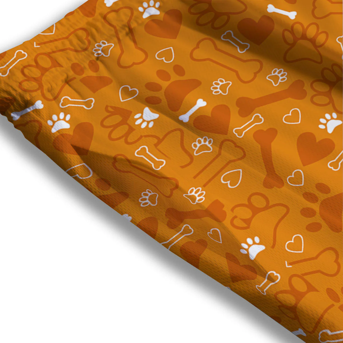 Bone And Orange Paw Print Pattern Mesh Shorts - Image 3
