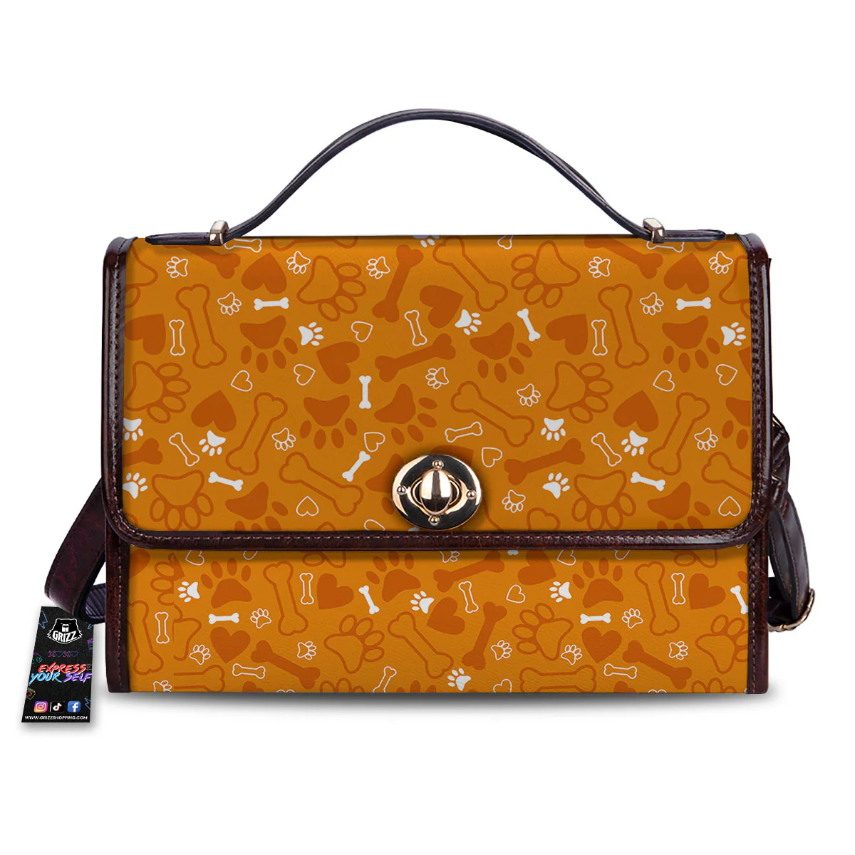 Bone And Orange Paw Print Pattern Women's Satchel Bag